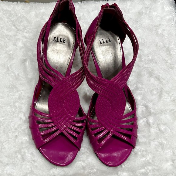 Elle Purple High Heel Open Toe Strappy Faux Leather Sandals Pumps Women's Size 7 - Picture 1 of 9